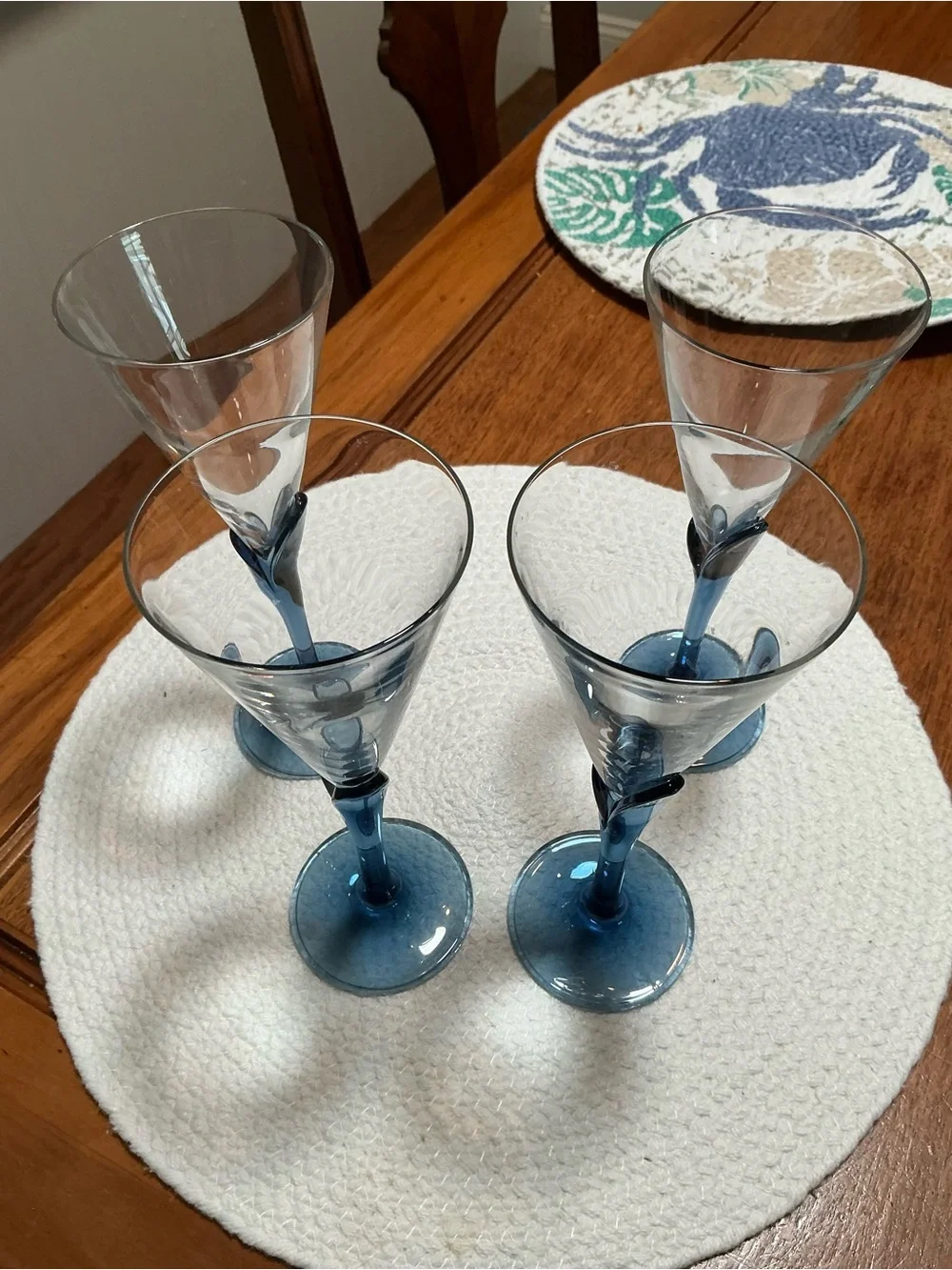 Blue Stem Wine Glasses with Twisted Stems - Set of 4